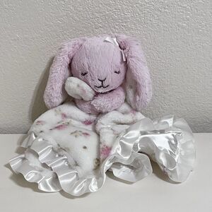 Little Me Pink Bunny Floral Security Blanket Satin Ruffle Trim Lovey Lovie